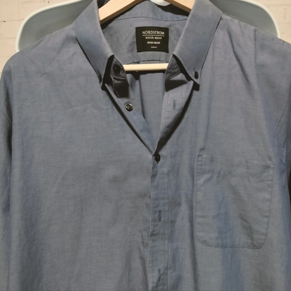 Nordstrom Men's Sz 18 34/35 Shirt Button Down No Iron Long Sleeves Cotton